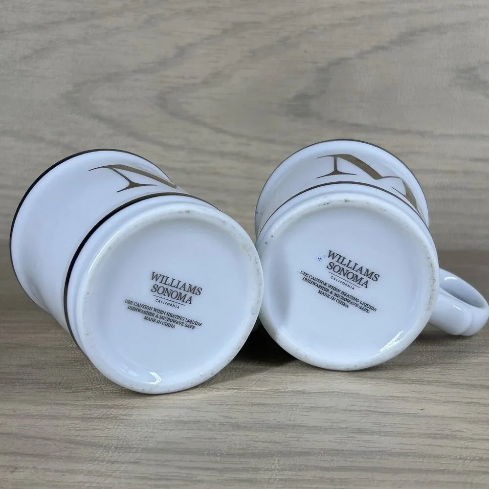 2 Williams Sonoma Gold Initial M Espresso Demitasse Coffee 3 oz Mug Cup Monogram